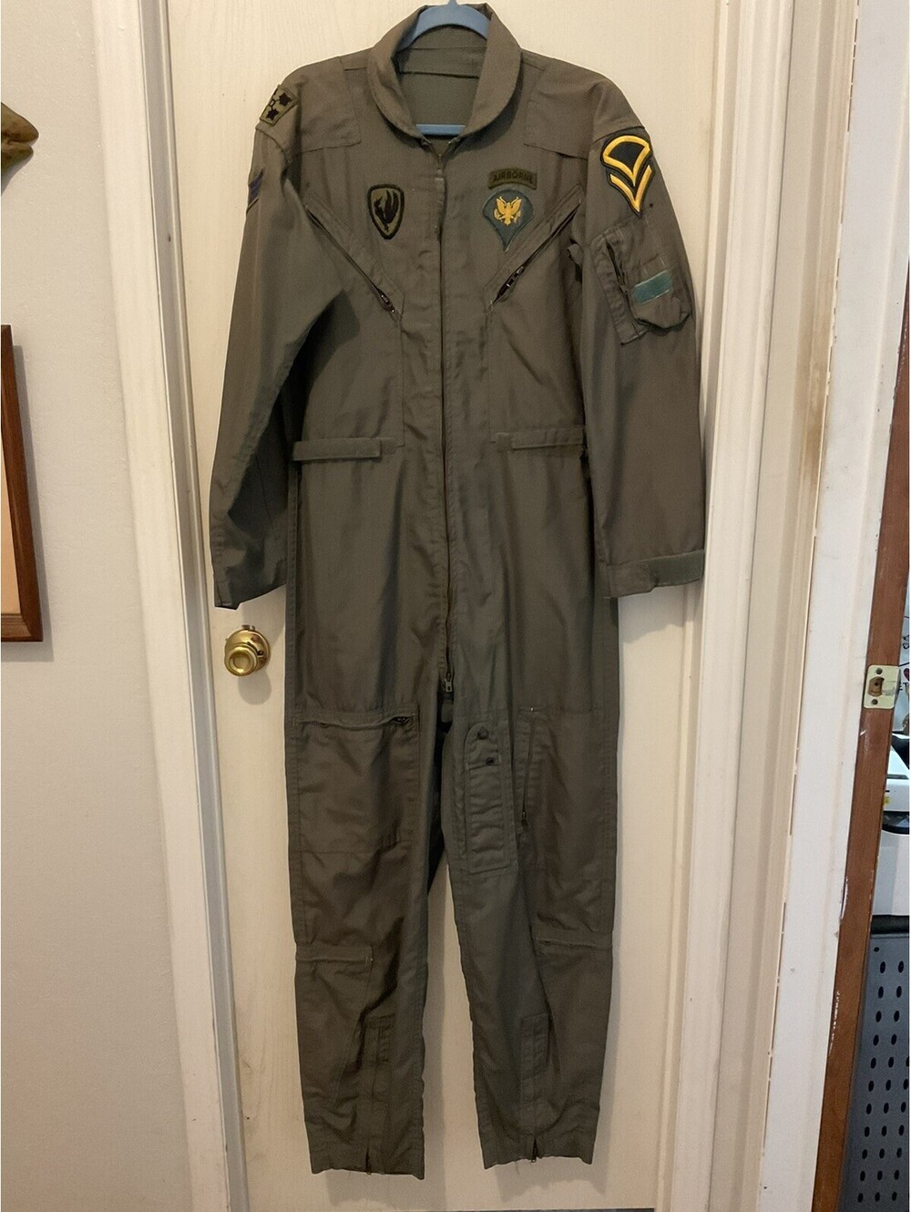 Vintage Sage Green Flight Suit Airborne Patches